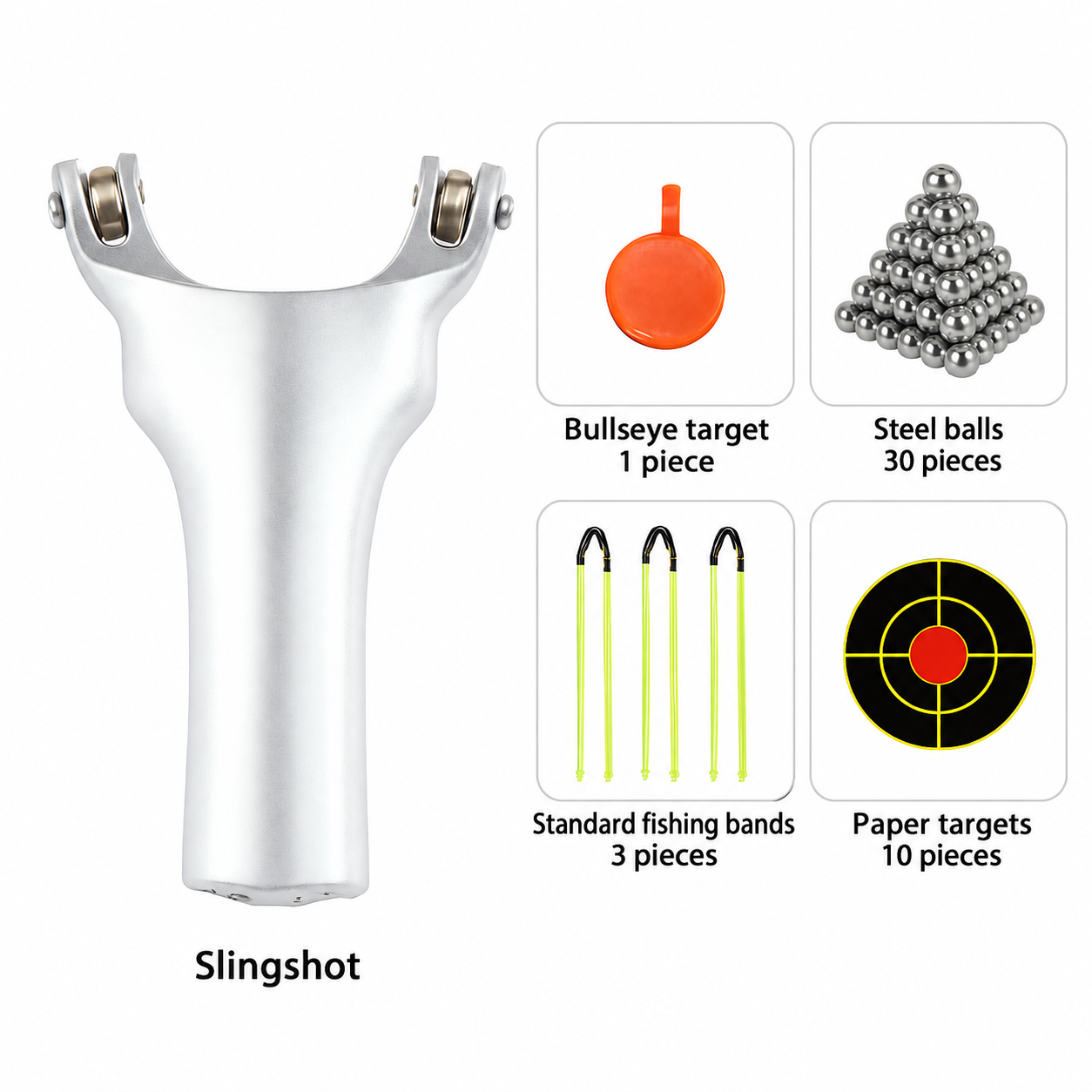 Silver Double-Pulley Metal Slingshot